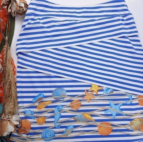 J. McLaughlin Blue White Stripe Layered Faux Wrap Skirt Sz S - Picture 3 of 12